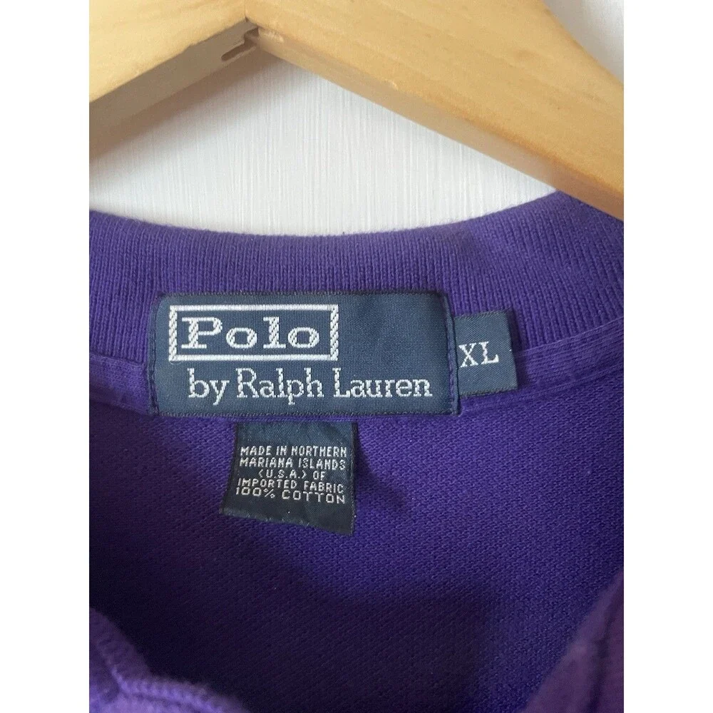 90s Polo Ralph Lauren Pique Polo Shirt Purple Yellow Pony Men's XL USA Vintage